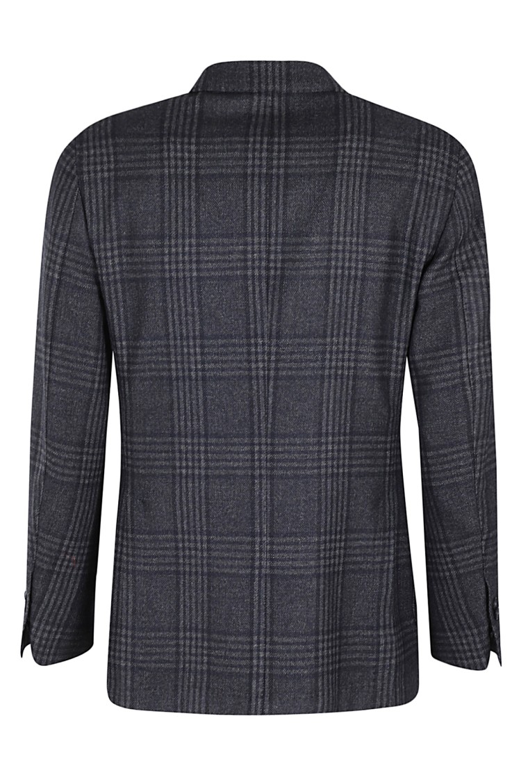 Santaniello Classic Blue Wool-blend Jacket With Check Pattern In Blue