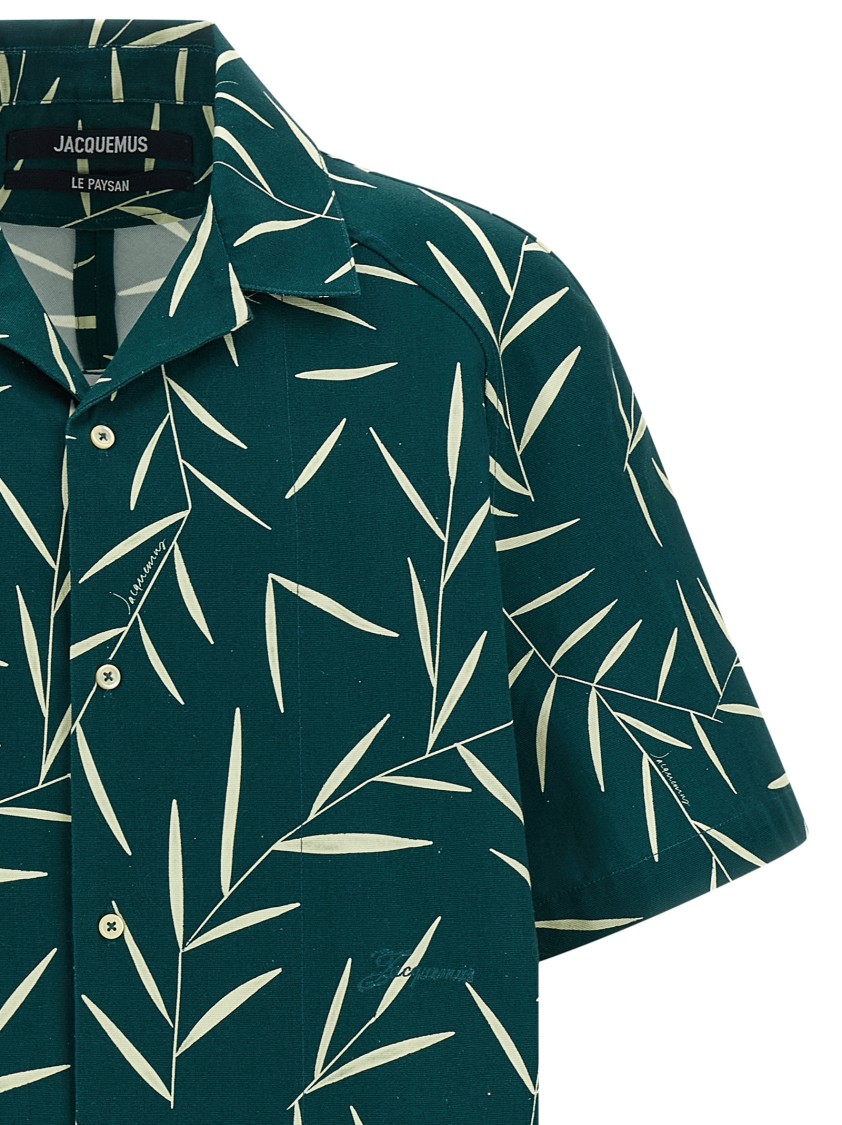 Jacquemus Leaf Print Short Sleeve Shirt With Pocket In Green