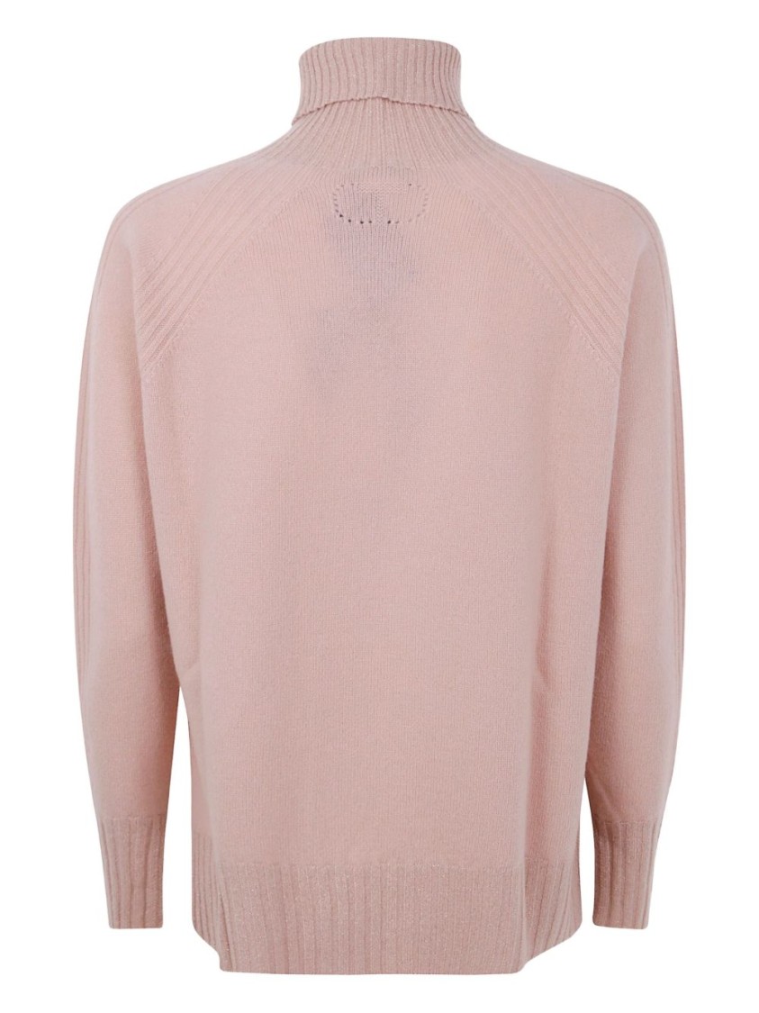 Twinset Twin-set Dusty Pink Turtleneck Sweater With Raglan Sleeves In Red