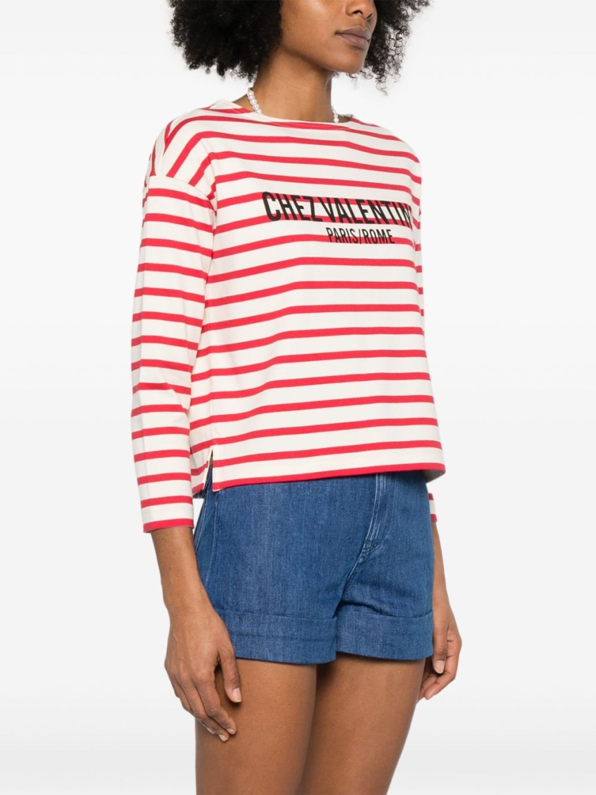 Valentino Womens Avorio Rosso Striped Brand-print Cotton-jersey T-shirt