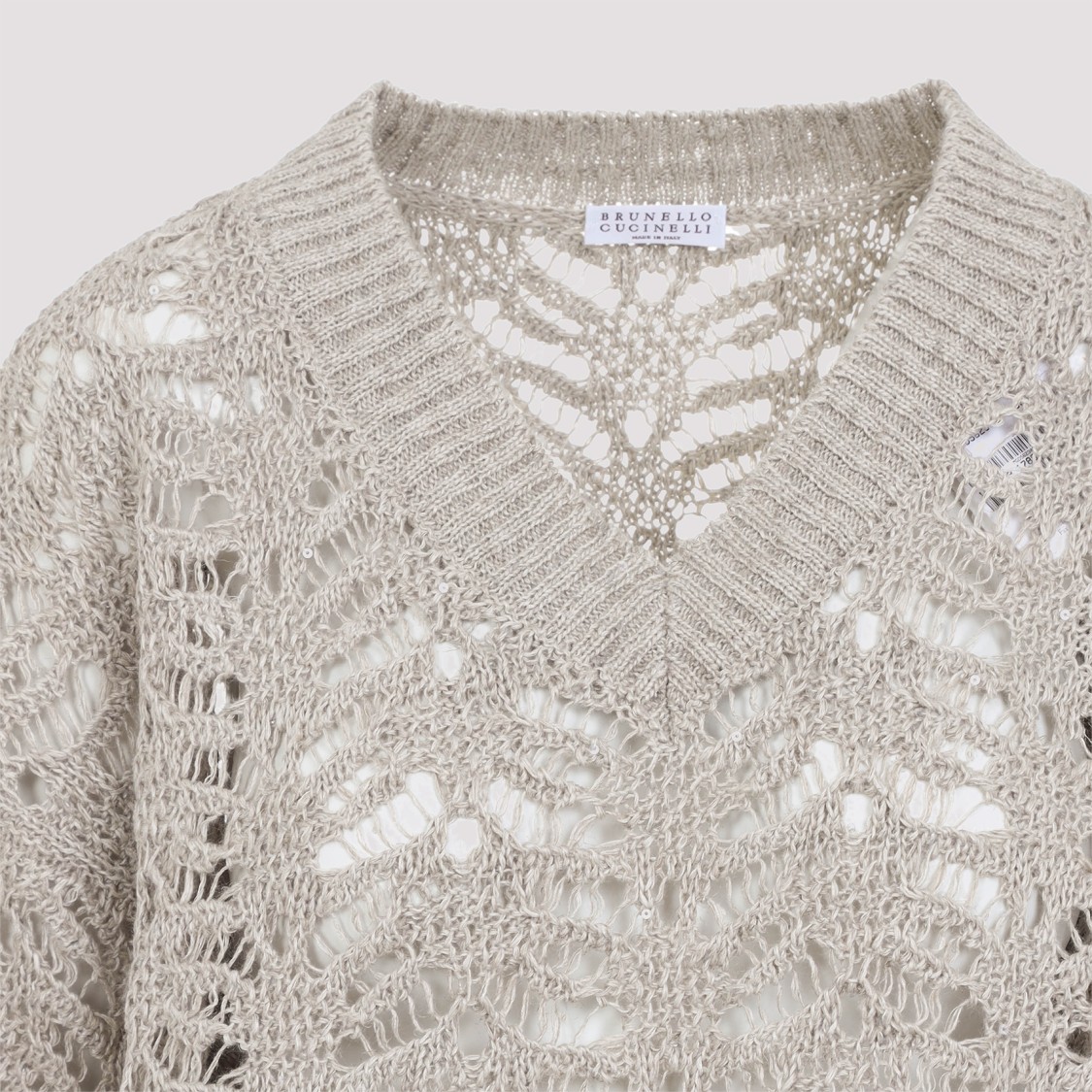 Brunello Cucinelli Light Beige Foliage Lace Sweater In Neutrals