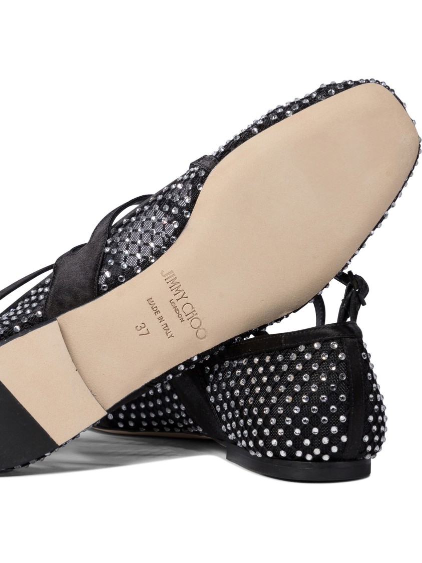 Jimmy Choo Pointed Toe Studded Leather Ballerinas In Black