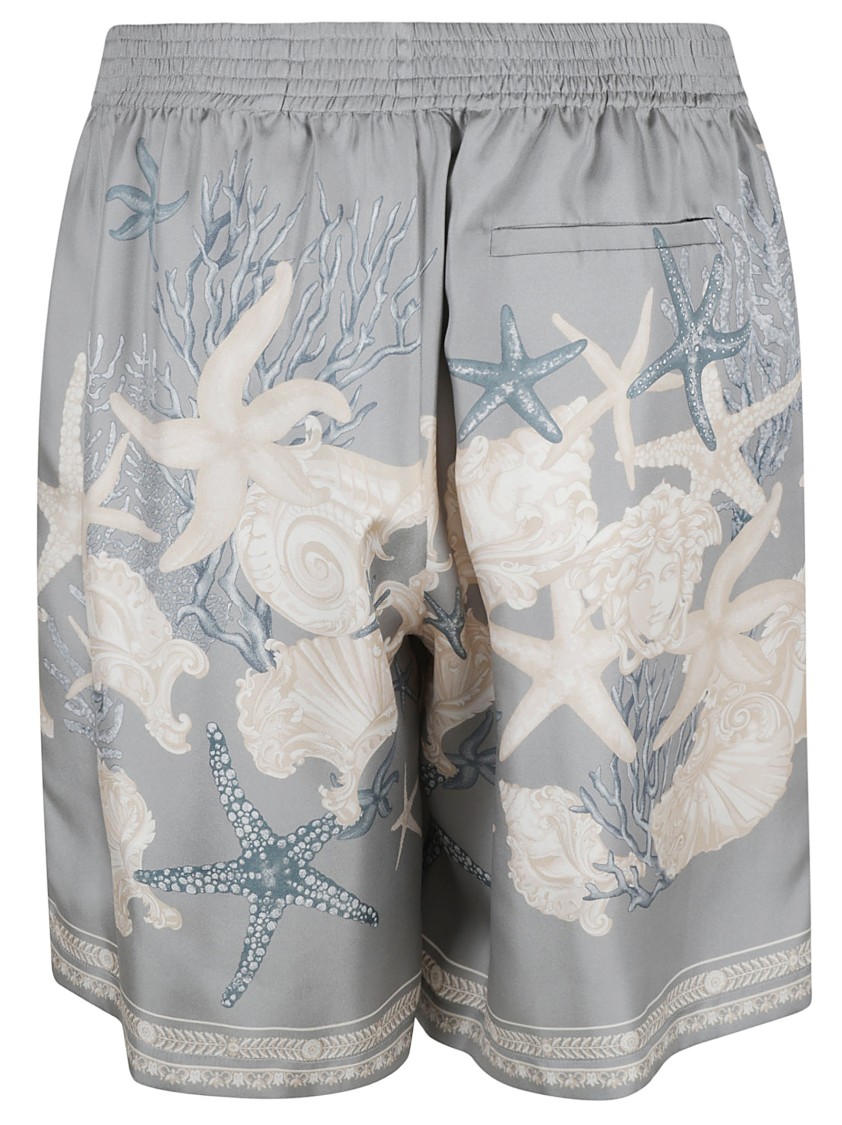 Versace Relaxed Fit Shorts With Seashell Print In Gray