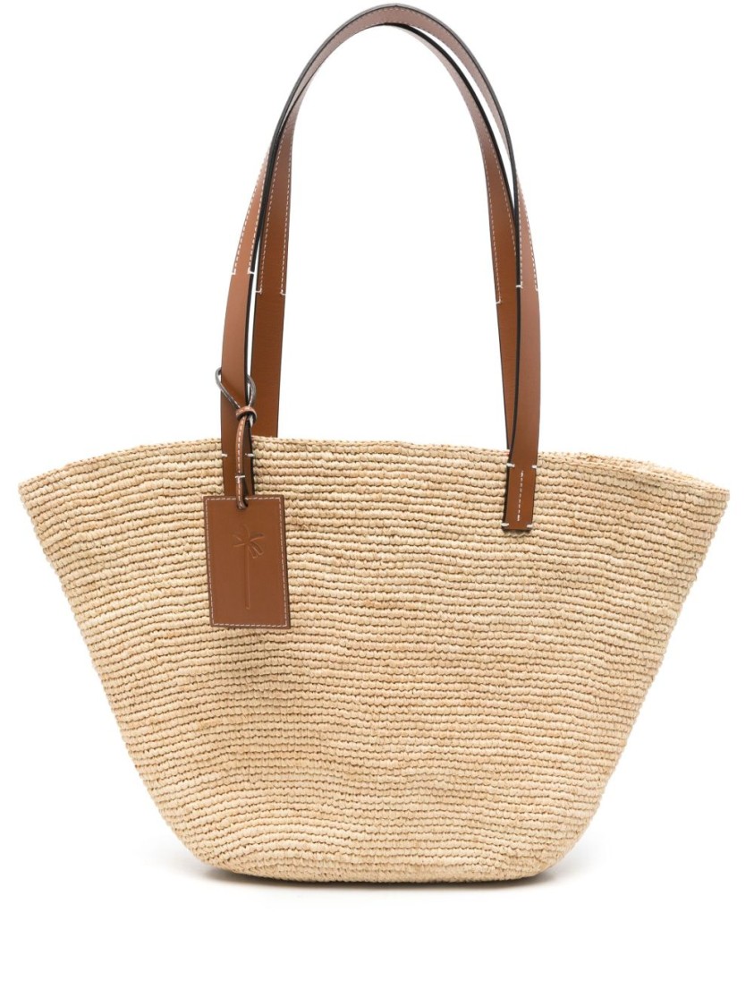 Manebi Naturale Raffia And Leather Shopper With Design