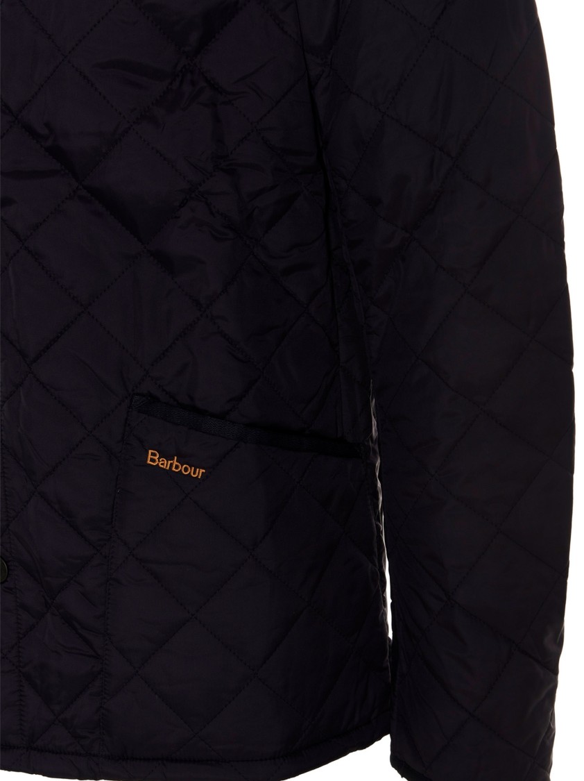 Barbour Quilted Jacket With Corduroy Collar And Side Pockets In Blue