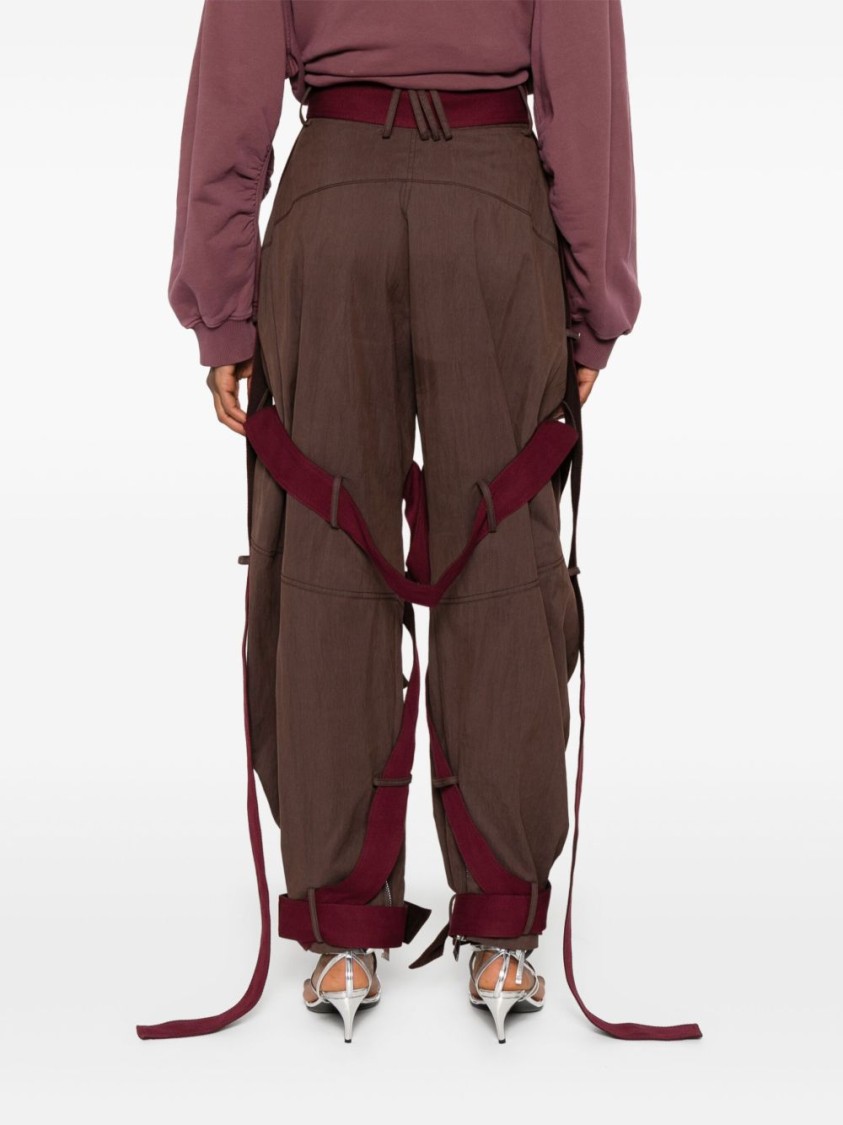 Attico Brown Pants With Side Zip Pockets And All-over Applied Bands In Cotton Blend Woman In Burgundy