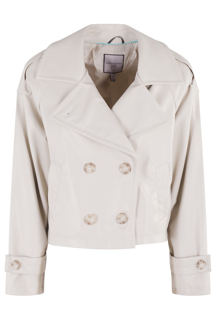 URBANCODE URBANCODE SHORT ECO-LEATHER TRENCH JACKET WITH DOUBLE-BREASTED CLOSURE