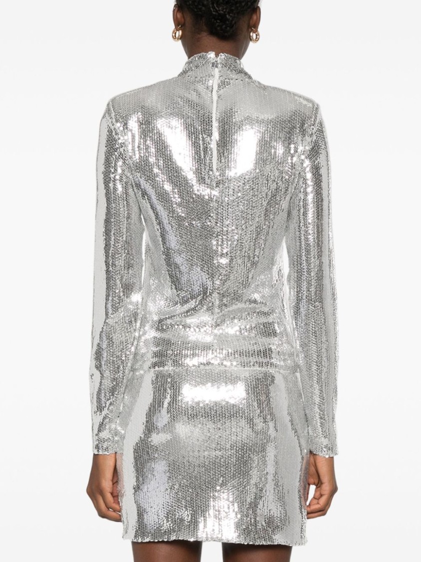 Rotate Birger Christensen High-collar Sequinned Top In Silver