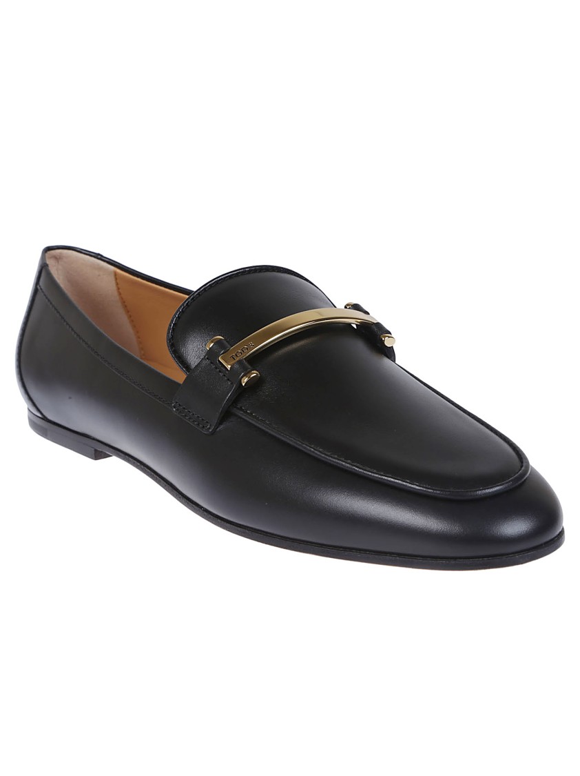 Tod's Leather Loafers With Subtle Gold Accent In Black