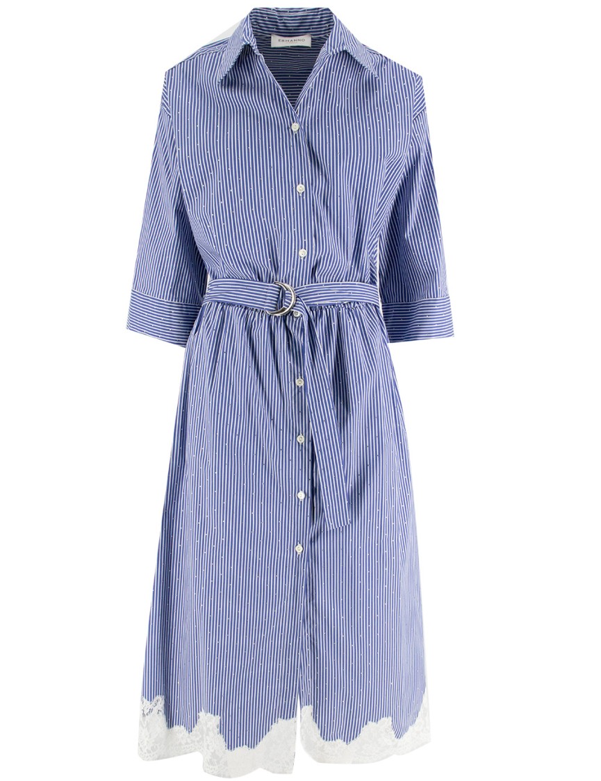 Ermanno Firenze Button-up Dress With Embroidery And Lace Inserts