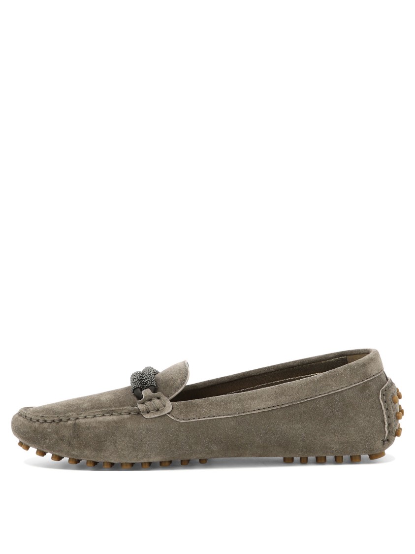 Brunello Cucinelli Suede Loafers With Decorative Front Element In Brown