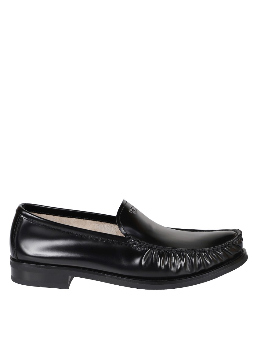 Prada Polished Leather Flat Shoes In Black