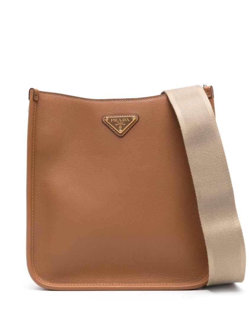 Prada Triangle-logo Leather Crossbody Bag In Brown