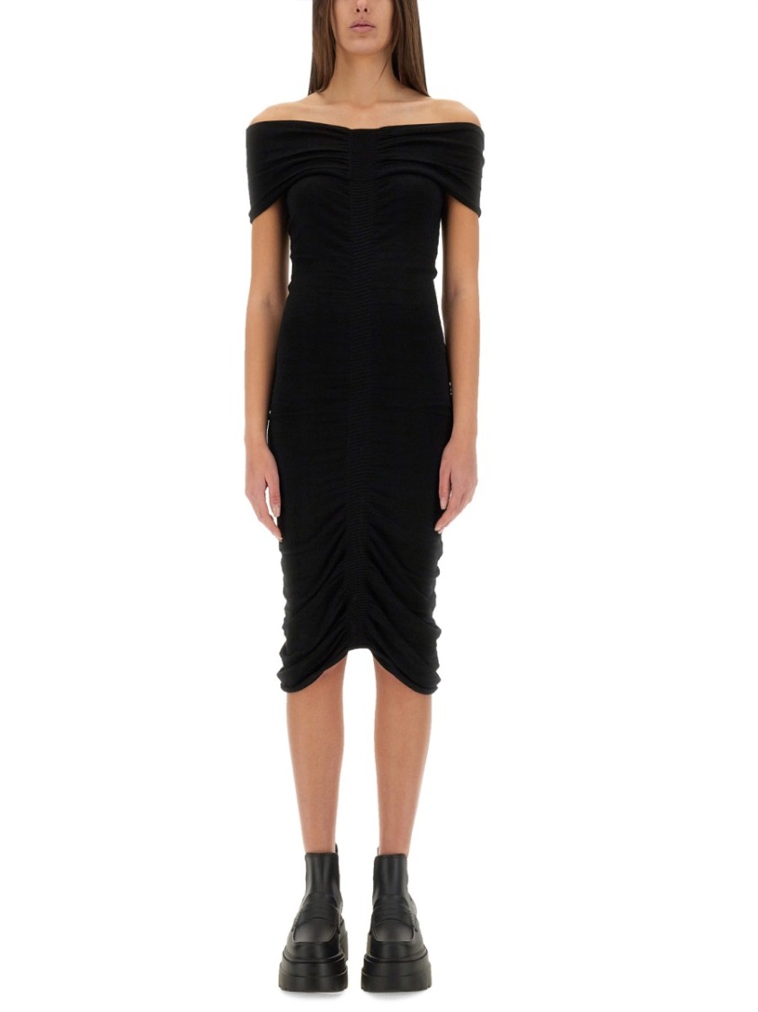 Alexander Wang Off Shoulder Ruched Dress In Black