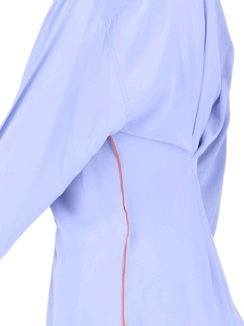 Victoria Beckham Draped Front High Neck Long Sleeves Top In Blue