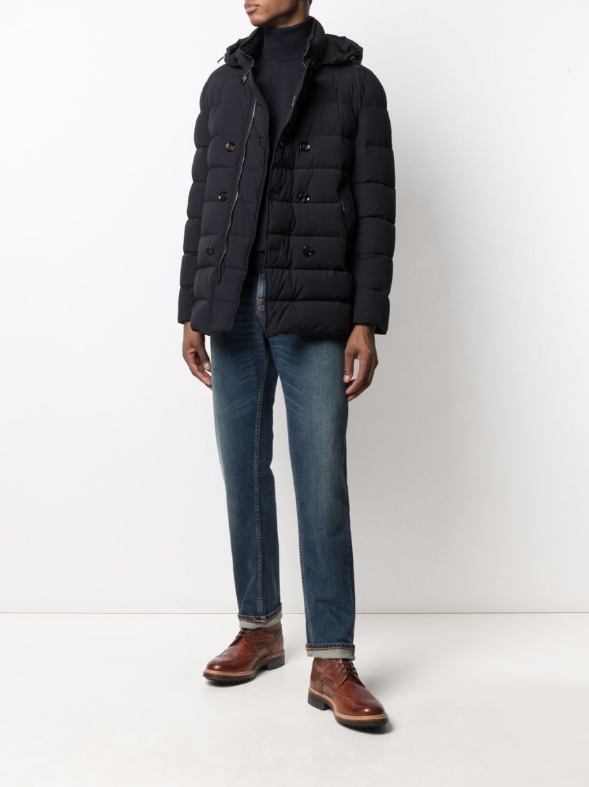 Moorer High Neck Double-breasted Parka With Detachable Hood In Black