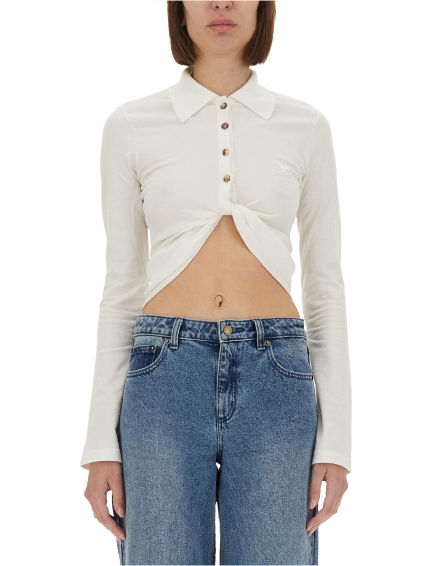 Courrèges Collared Neck Knotted Front Long Sleeves