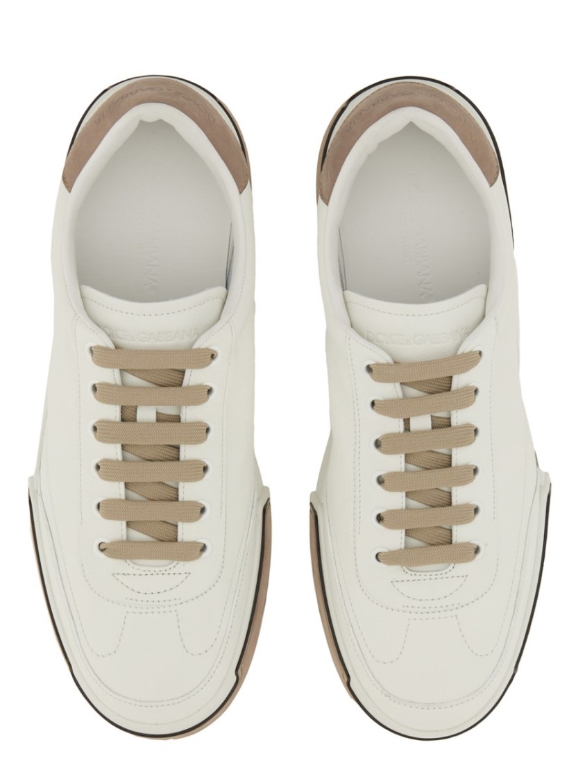 Dolce & Gabbana Portofino Yatch Sneakers In Calfskin Color White And Dove Grey In White