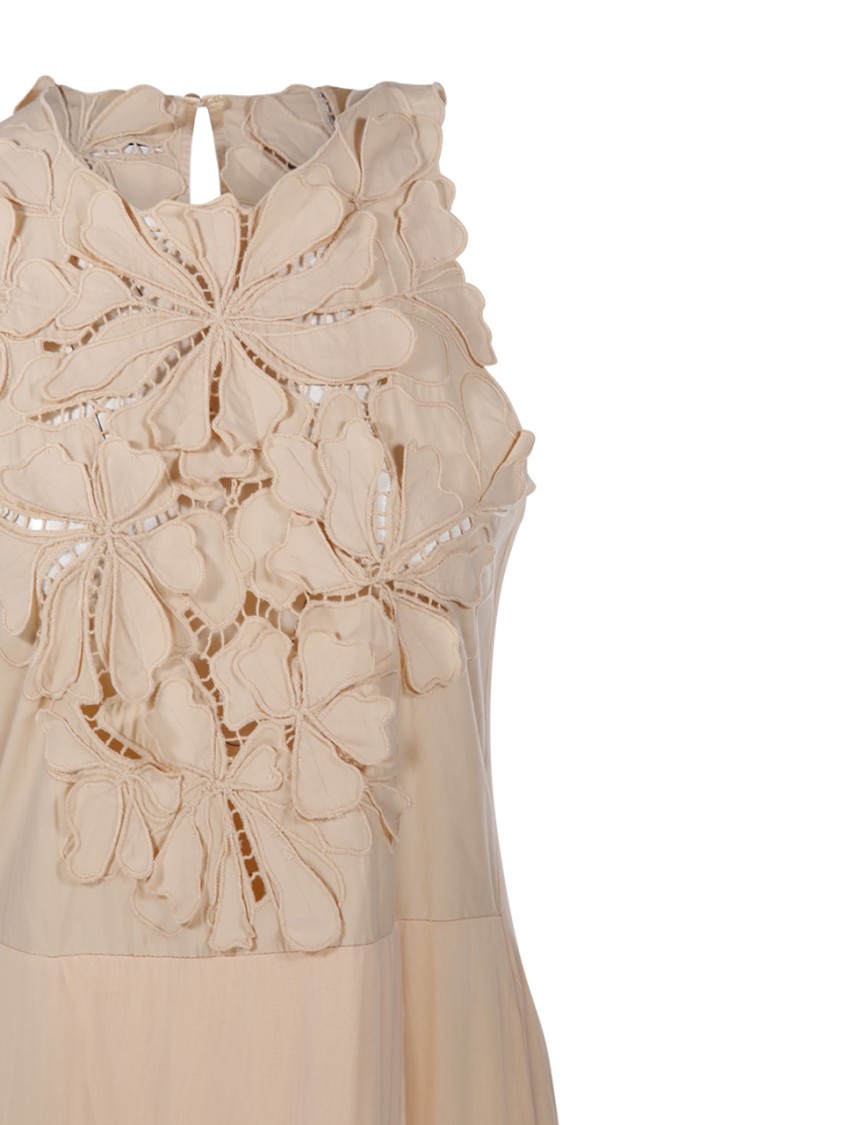 Shop Forte Forte Sleeveless Floral Appliqué Maxi Dress With Flowing Skirt In Neutrals