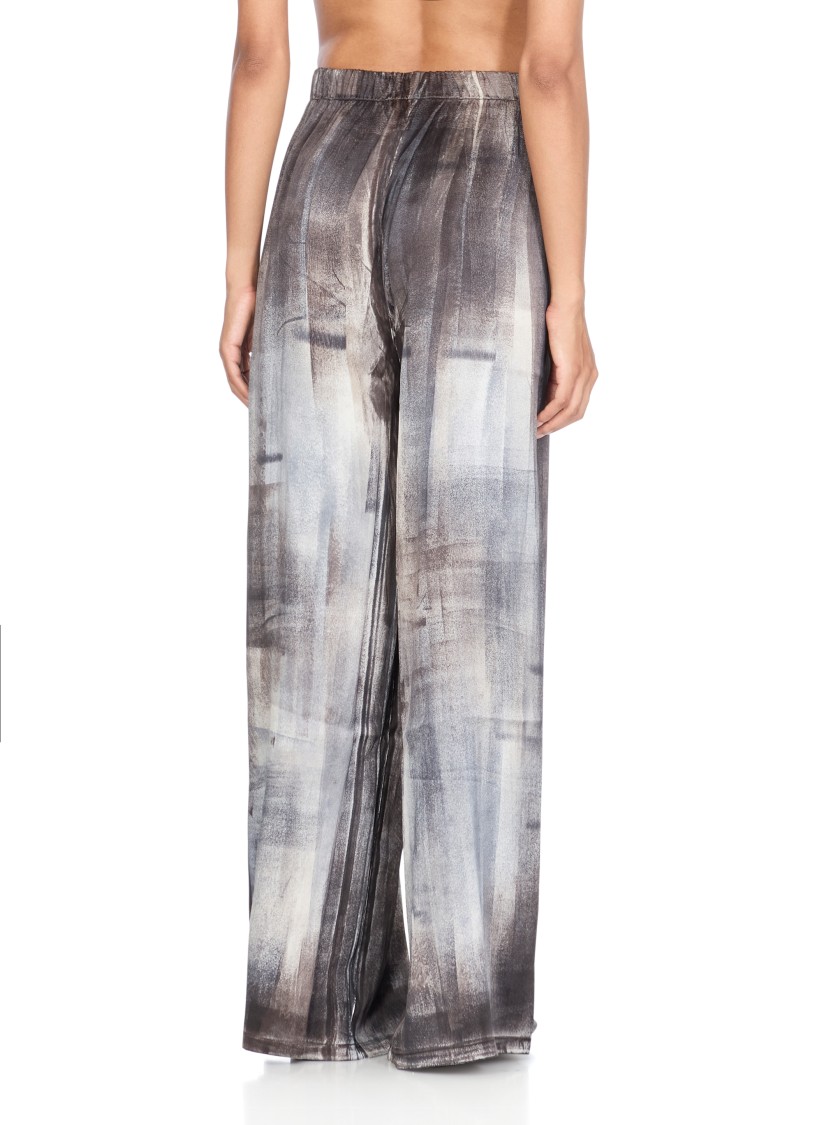 Avant Toi Wide-leg Silk Pants With Abstract Pattern In Gray