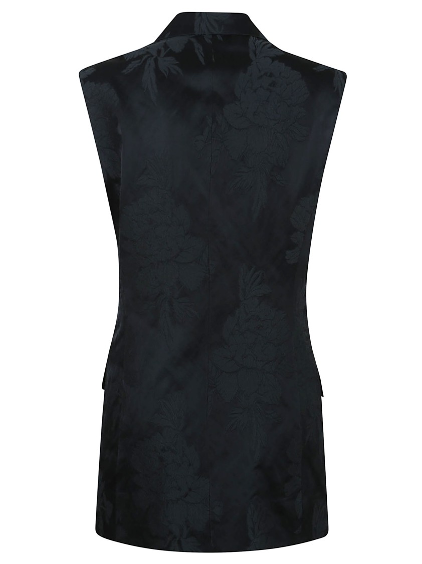 Dries Van Noten Floral Patterned Sleeveless Jacket With Tailored Silhouette In Blue