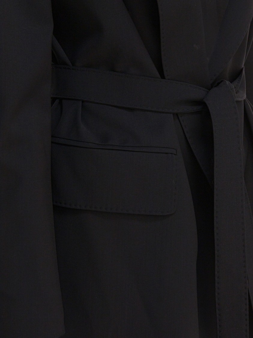 Max Mara Waist Belted Flap Pockets Notched Lapels In Black