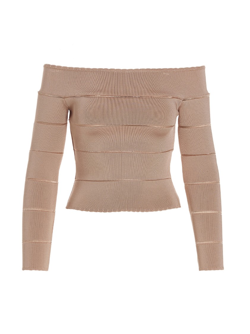 Alexandre Vauthier Pink Off-shoulder Top In Brown