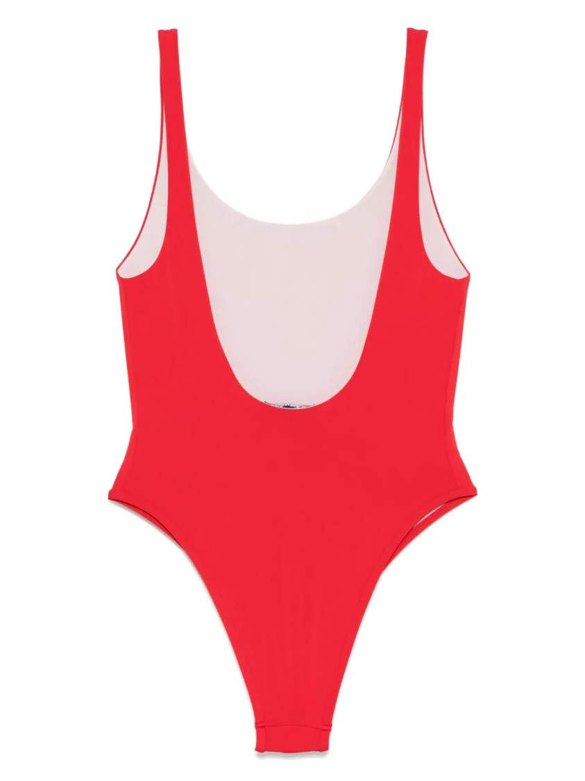 Balmain Red Swimsuit With Deep Scoop Neckline In Red