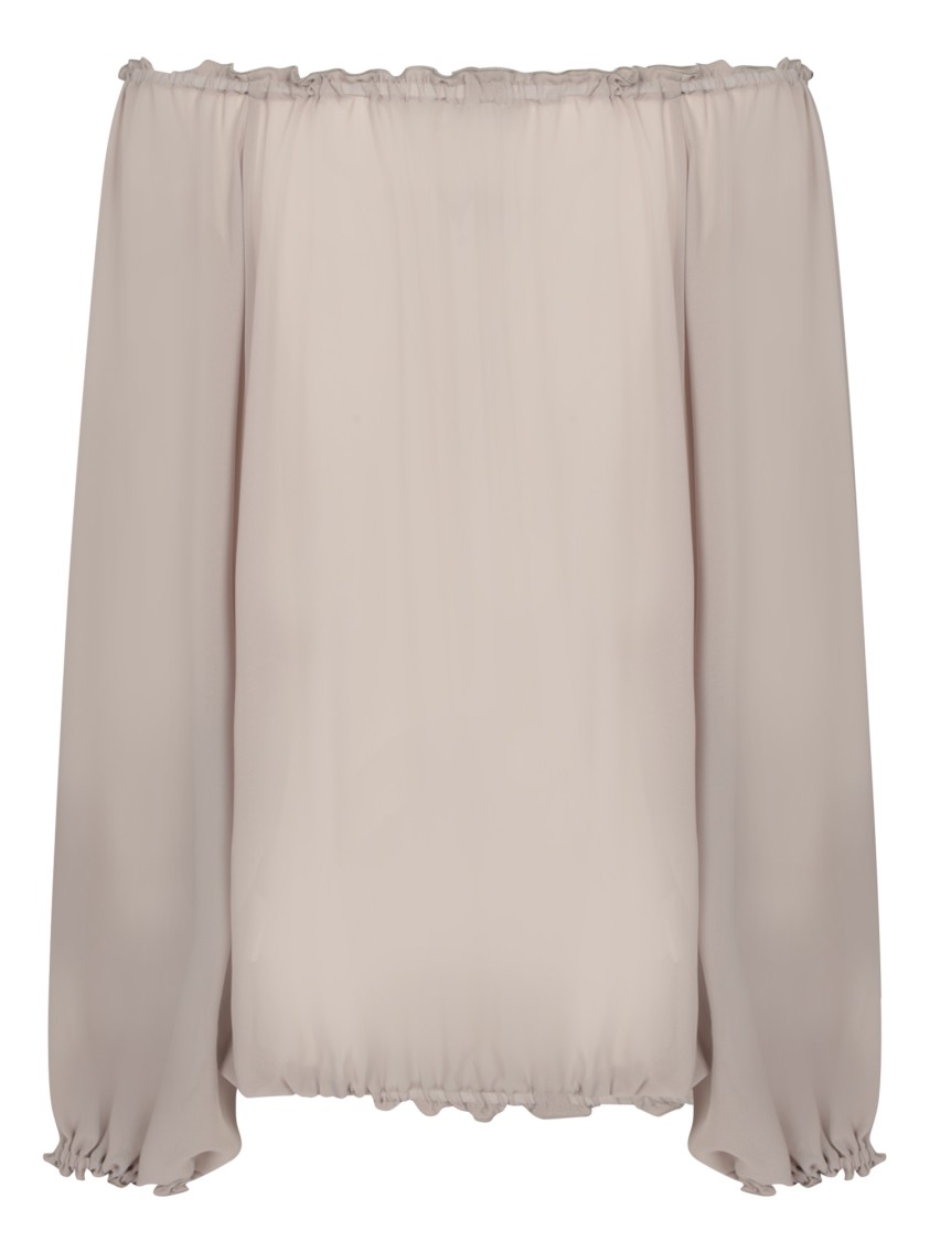 BLANCA VITA BLANCA VITA GATHERED SLEEVE BEIGE GEORGETTE BLOUSE 