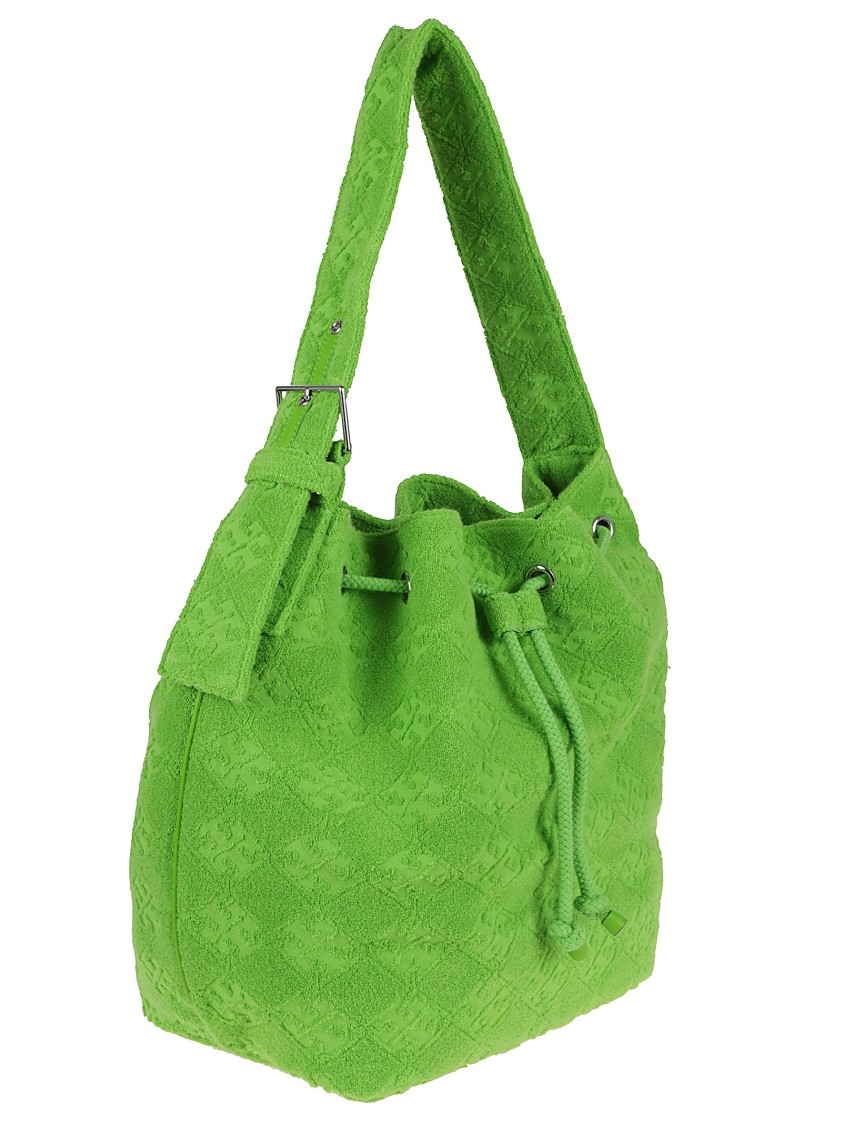 Tory Burch Textured Green Crossbody Bag With Leather Accents In Green