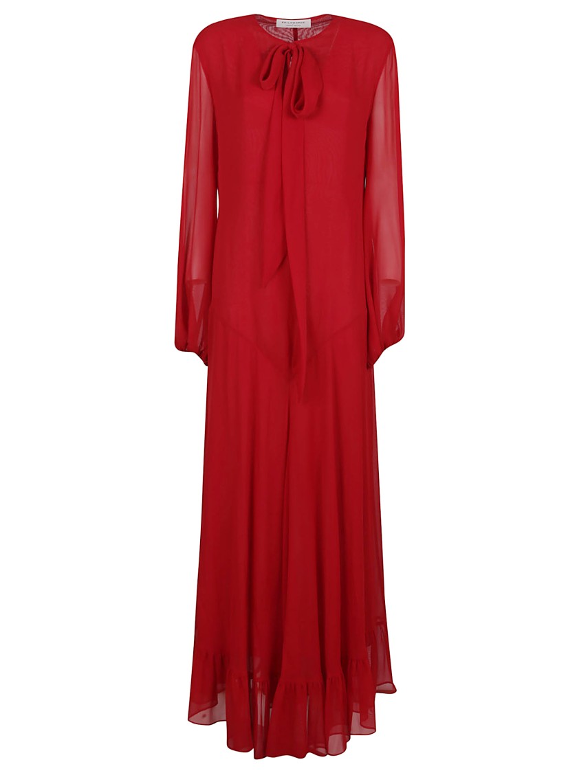 Philosophy Di Lorenzo Serafini Cardinal Red Maxi Dress With Ruffled Tie Collar