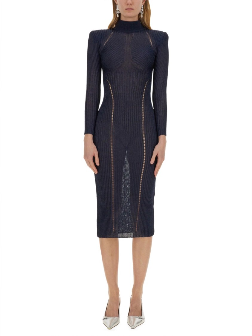 Self-portrait Lurex Knit Midi Dress In Blue