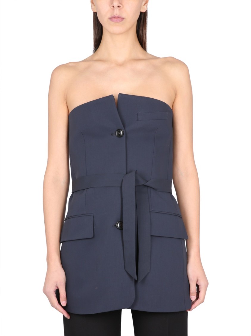 OUR LEGACY OUR LEGACY TAILORED STRAPLESS TOP WITH BELTED WAIST