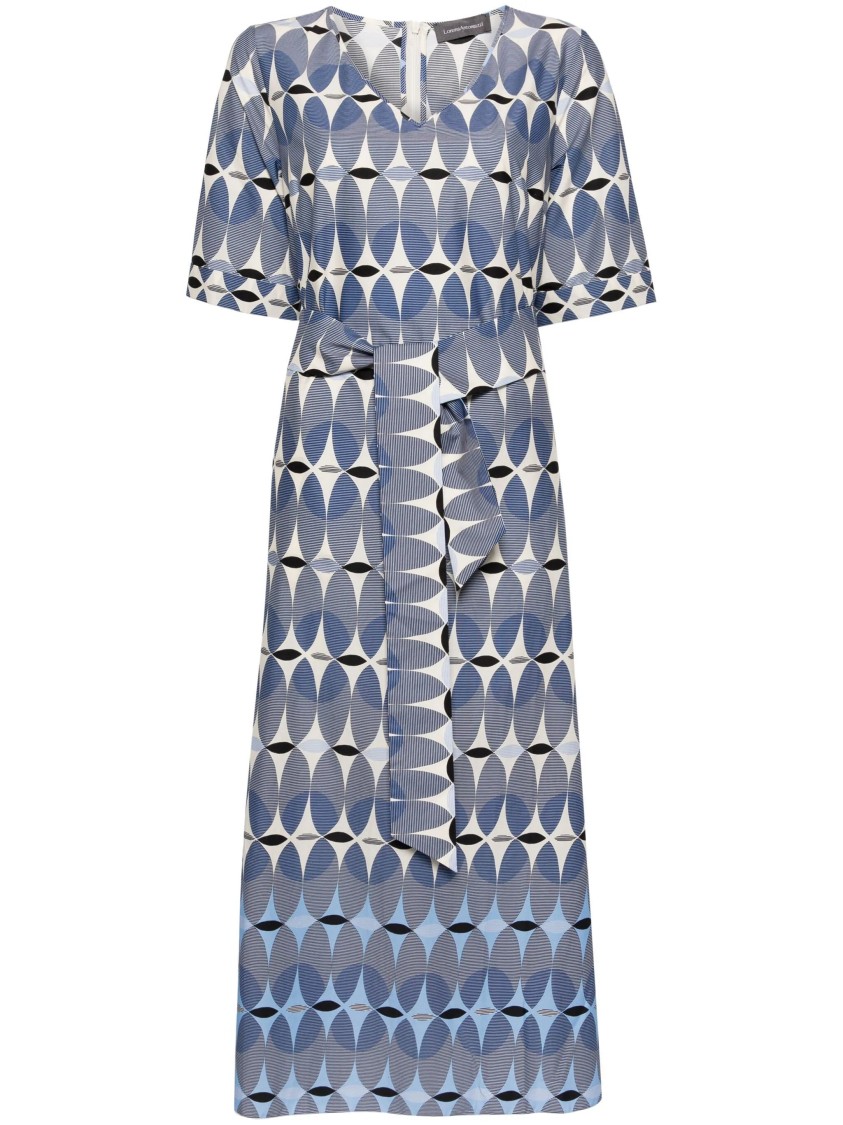 Lorena Antoniazzi Geometric Pattern Midi Dress With Cinched Waist In Multi