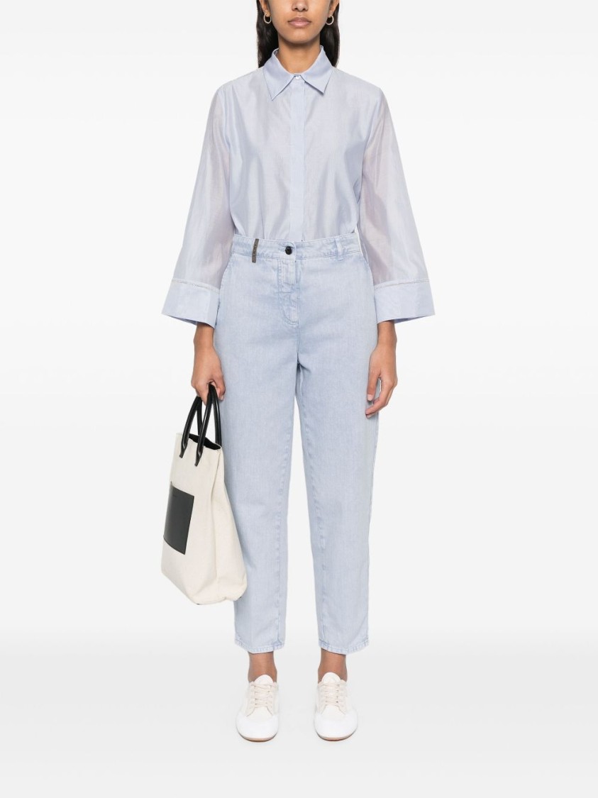 Shop Peserico Sky Blue Cotton-silk Blend Shirt