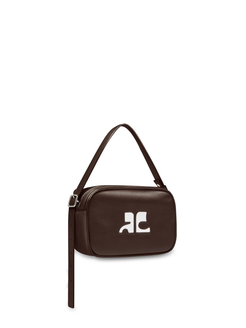 Courrèges Structured Brown Calf Leather Camera Bag With Detachable Strap In Brown