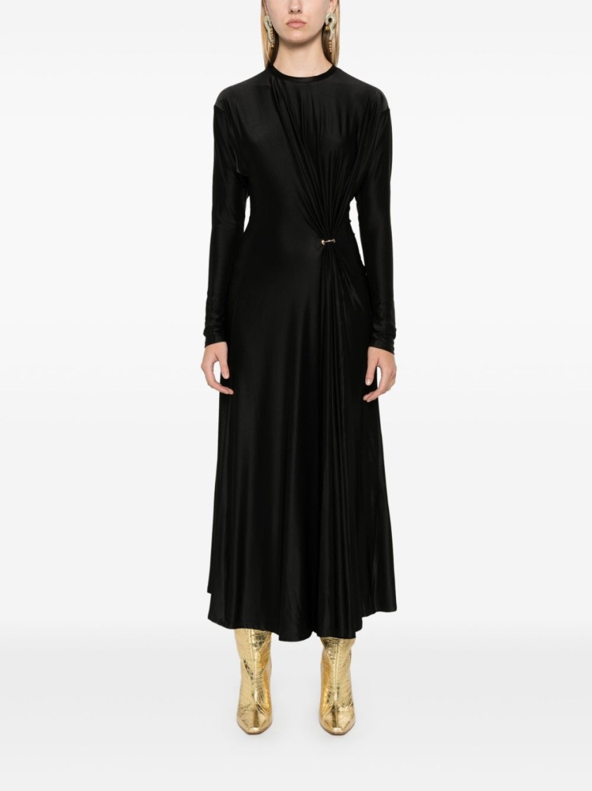 Rabanne Long-sleeve Gathered Midi Dress In Black