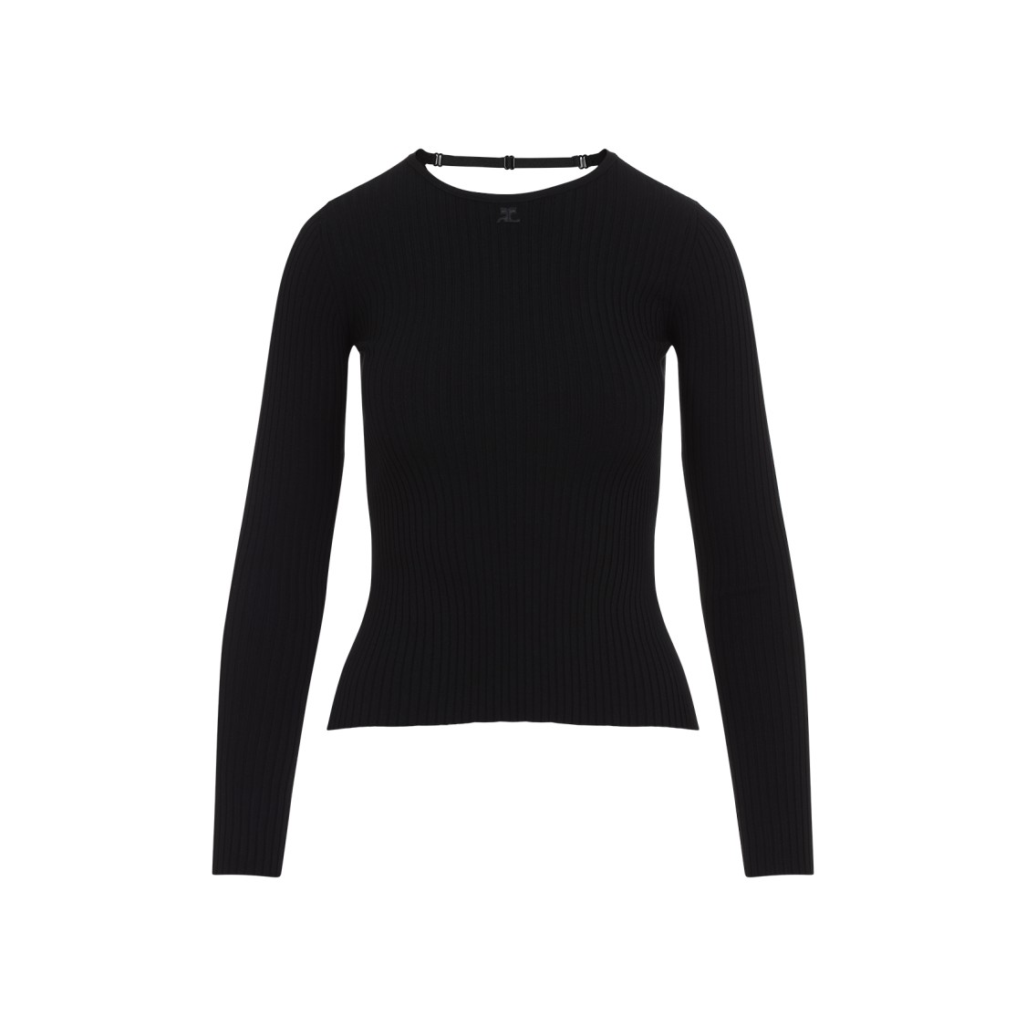 Shop Courrèges Lingerie Strap Rib Knit Black Viscose Pullover