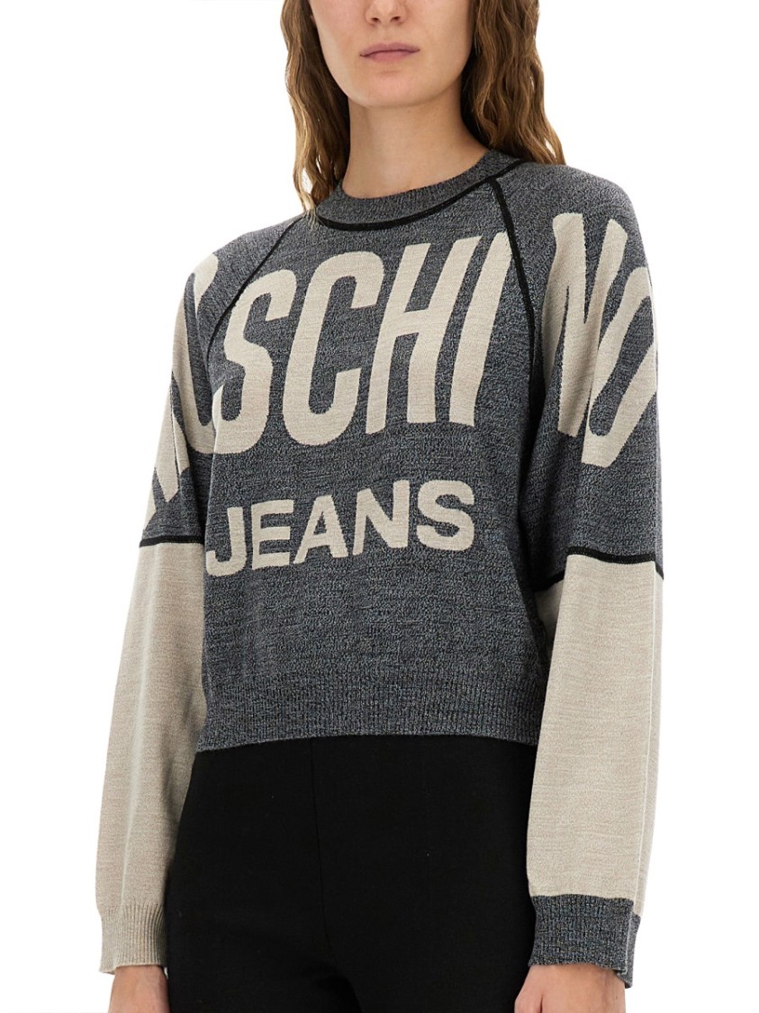 MOSCHINO ネイビー レース模様 ジャケット Moschino Cropped Jersey With Inlaid Logo | THE LIST