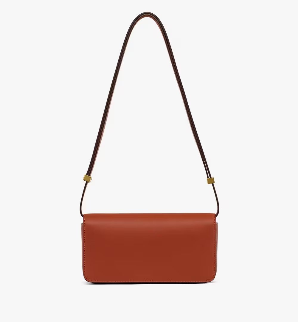 Mcm Structured Brown Calf Leather Shoulder Bag In Red