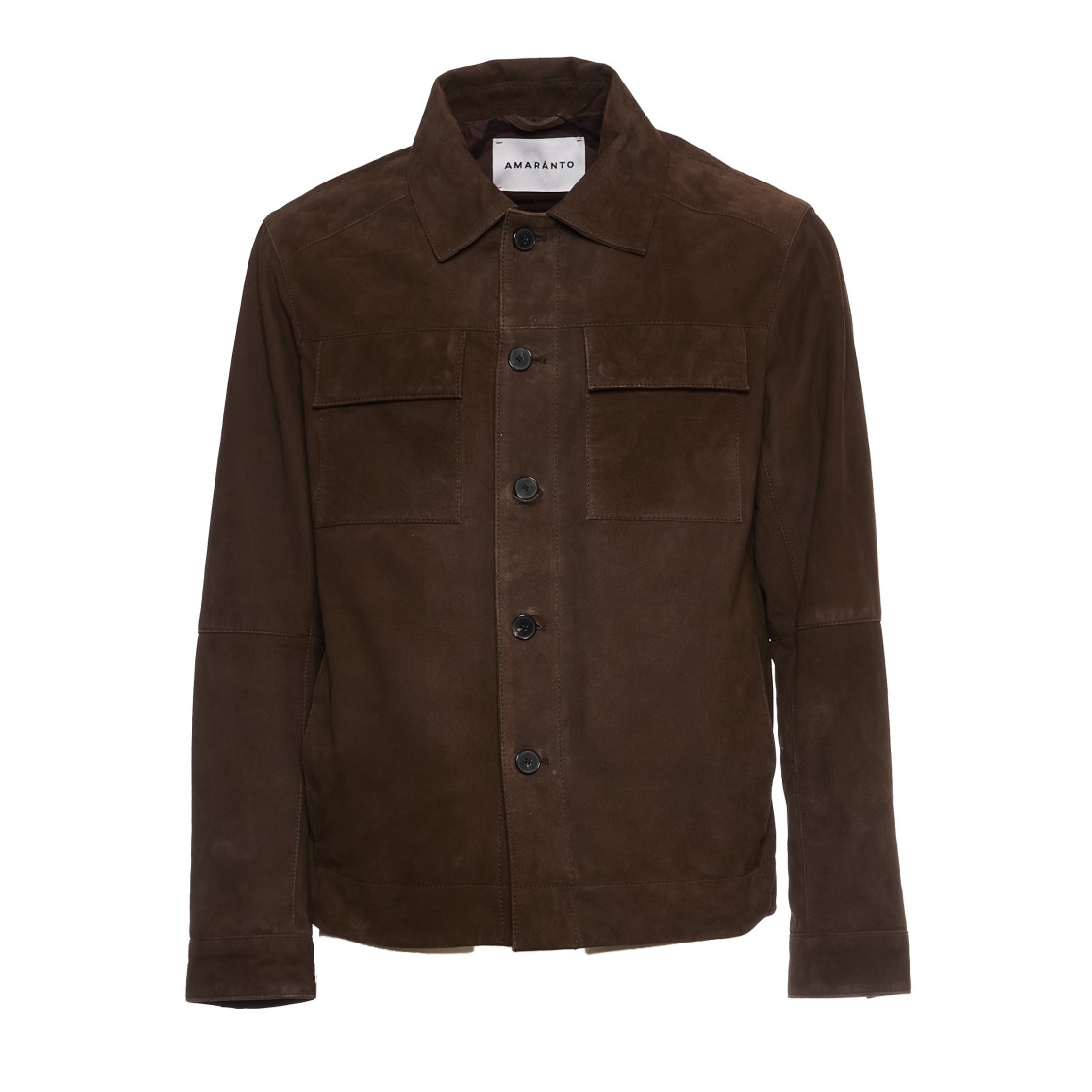 AMARANTO AMARANTO CACAO LEATHER JACKET WITH BUTTON-DOWN COLLAR