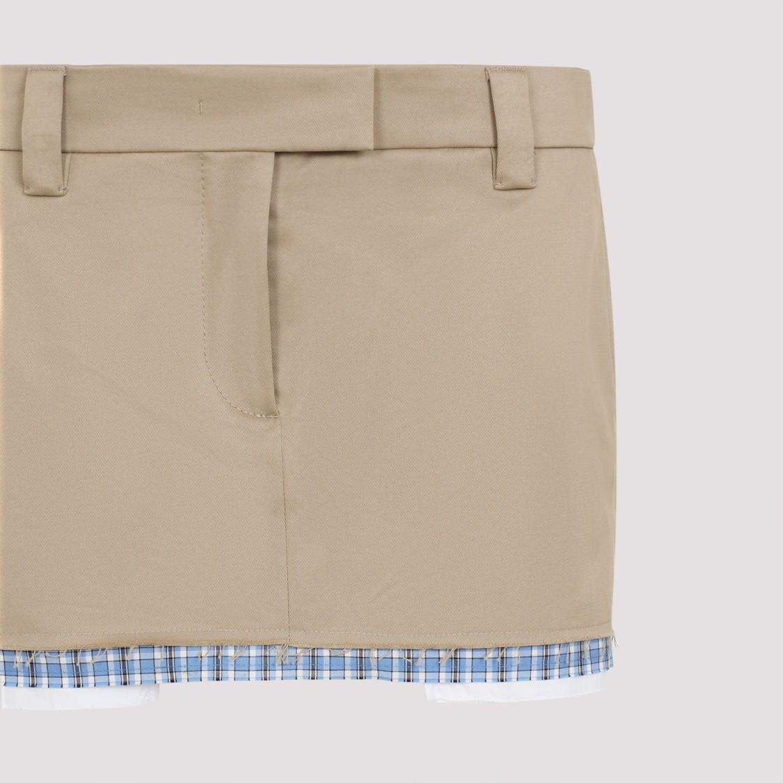 Shop Miu Miu Tailored Skirt With Unique Plaid Hem Detail In Neutrals