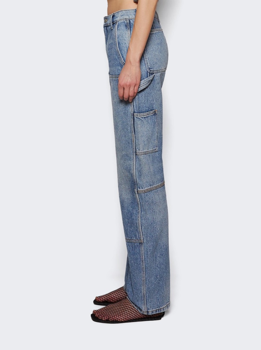 Alexander Wang High Waisted Bowed Carpenter Pant Classic Worn Indigo In Blue