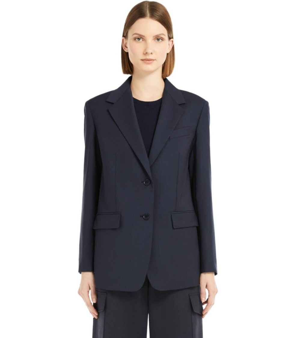 Shop Max Mara Materia Blue Single Breasted Blazer