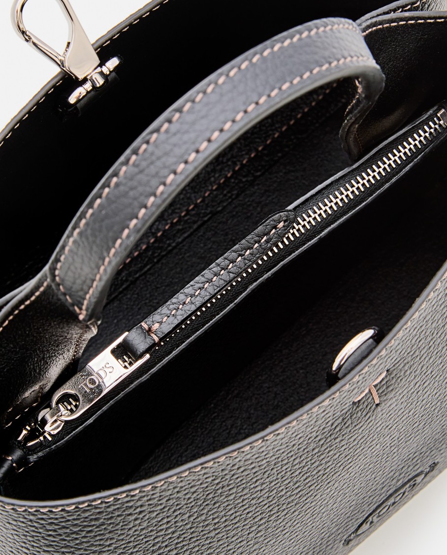 Tod's Mini Leather Shopping Bag In Black