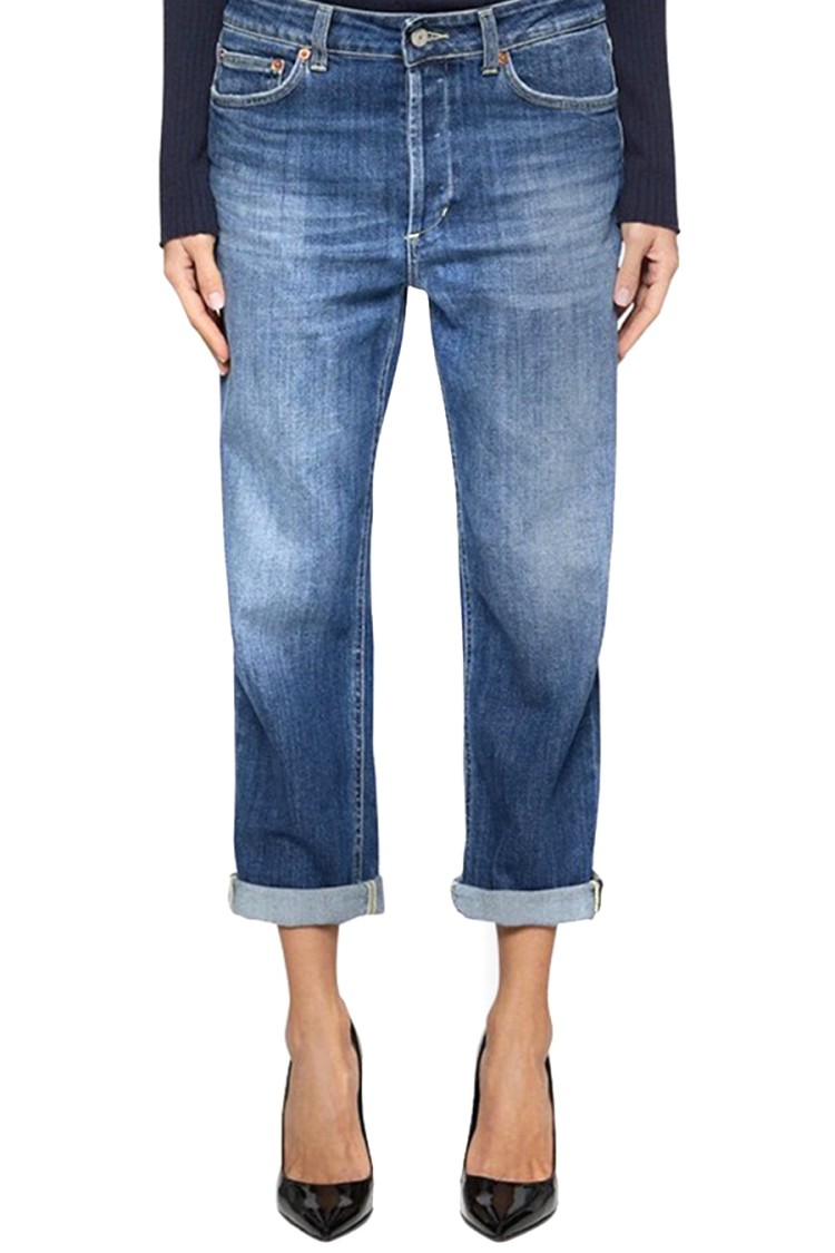 Dondup Relaxed Fit Blue Trousers With Tapered Leg And Rolled Cuffs In Blue