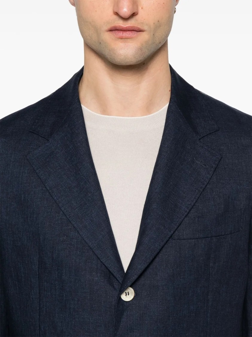 Brunello Cucinelli Navy Deconstructed Jacket With Tailored Silhouette In Blue