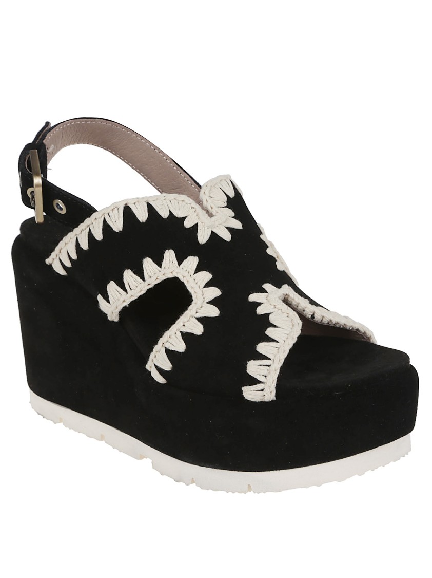 Shop Mou Wedge Sandals With Stitching