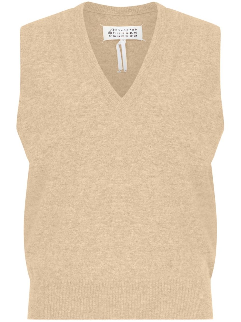 Maison Margiela Knitted V-neck Wool Vest In Neutrals