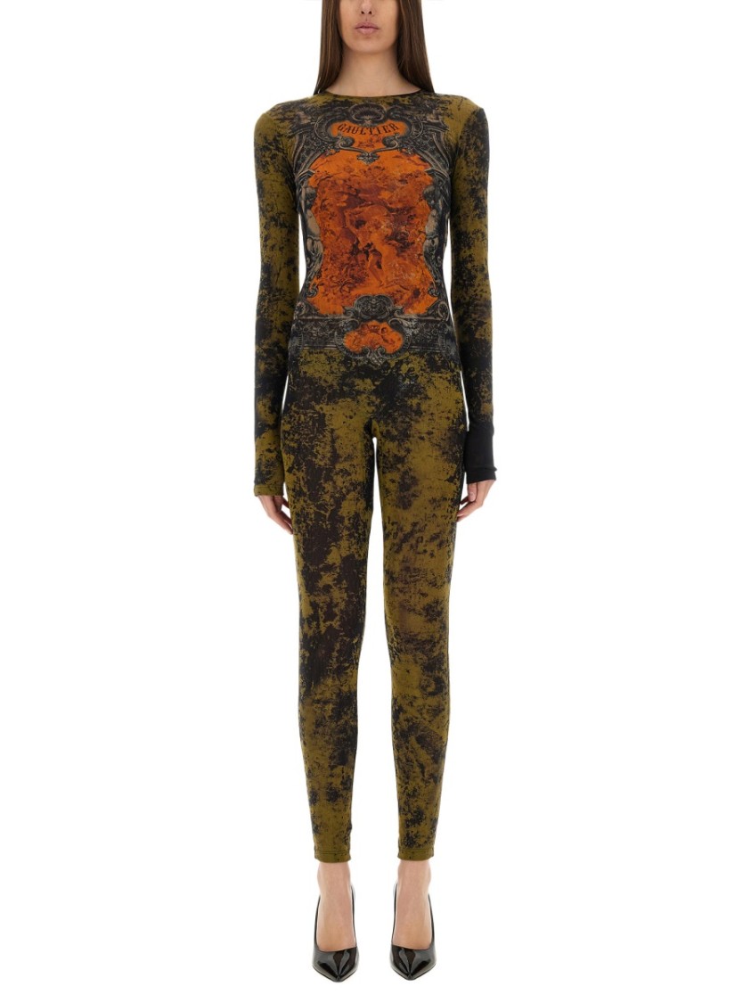 Jean Paul Gaultier Graphic Print Full-length Dress With Long Sleeves In Black